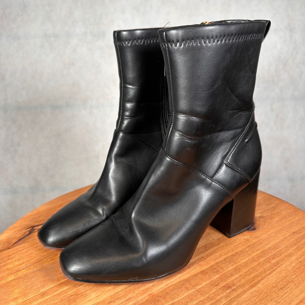 Franco Sarto Talfer Bootie Women 10M Black Good Square Toe Block Heel Ankle Boot